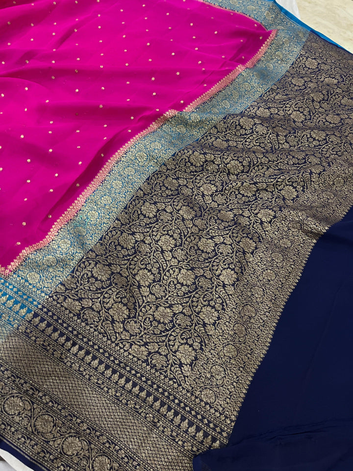 Rani Pink Pure Banarasi Khaddi Georgette Saree - Aura Benaras