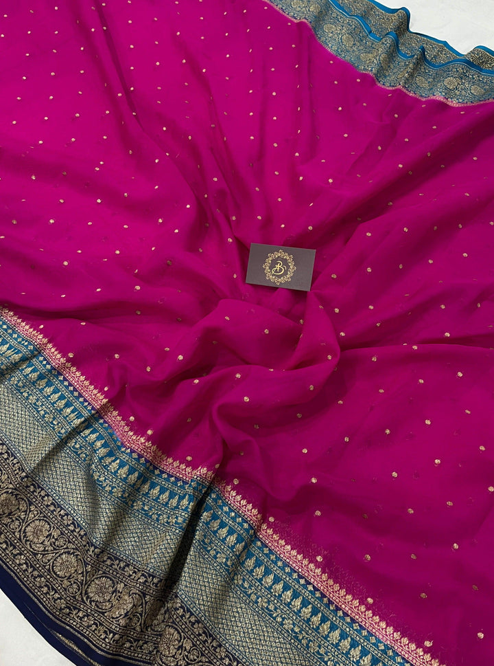 Rani Pink Pure Banarasi Khaddi Georgette Saree - Aura Benaras