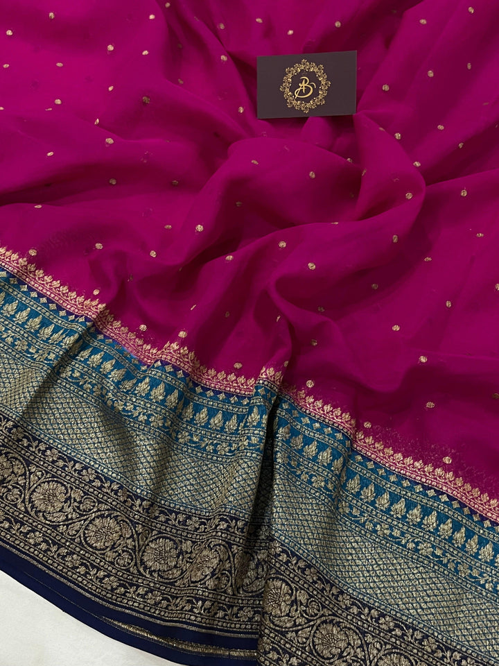 Rani Pink Pure Banarasi Khaddi Georgette Saree - Aura Benaras