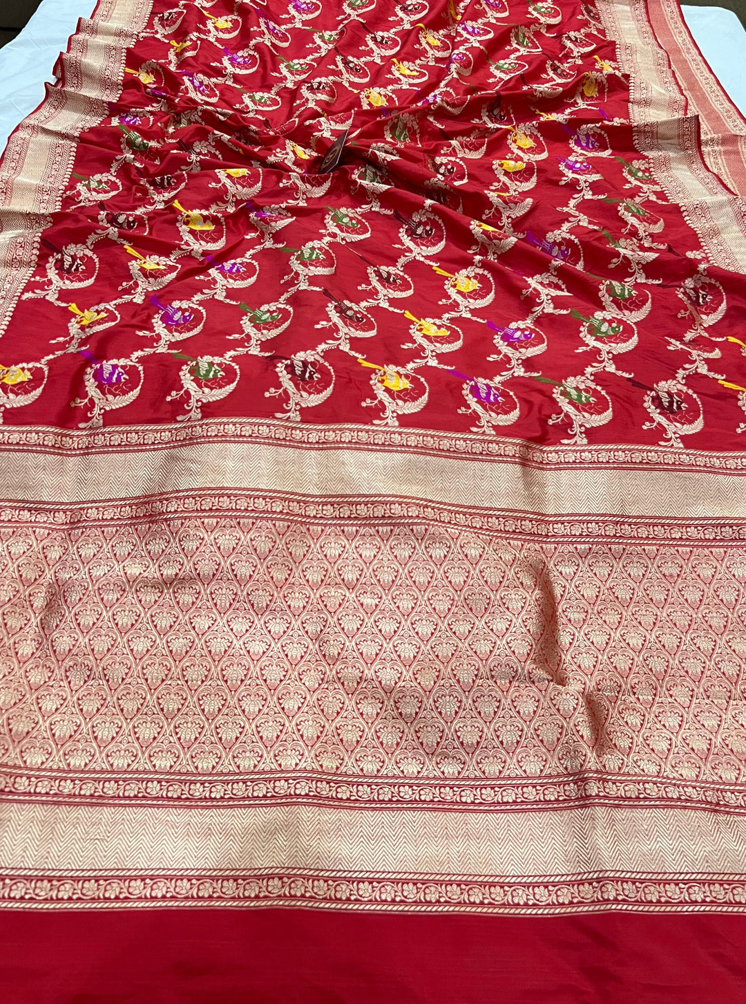 Red Jaal Pure Banarasi Handlloom Katan Silk Saree - Aura Benaras