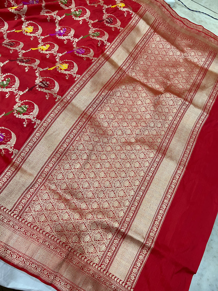 Red Jaal Pure Banarasi Handlloom Katan Silk Saree - Aura Benaras