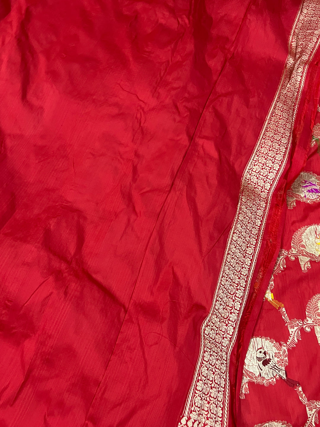 Red Jaal Pure Banarasi Handlloom Katan Silk Saree - Aura Benaras