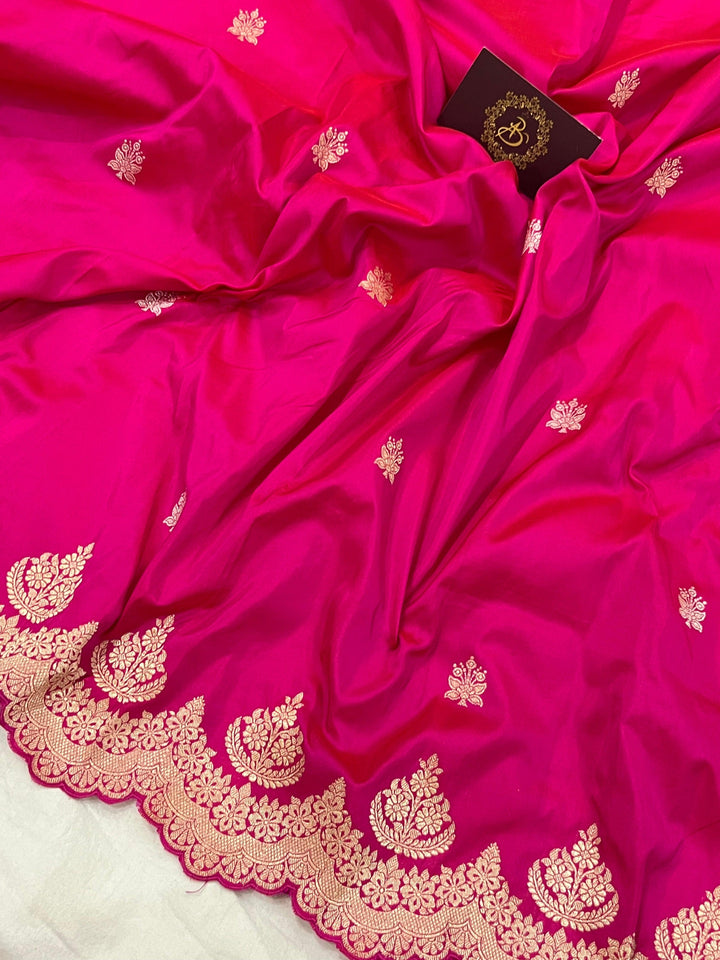 Rani Pink Pure Banarasi Handloom Katan Silk Saree - Aura Benaras