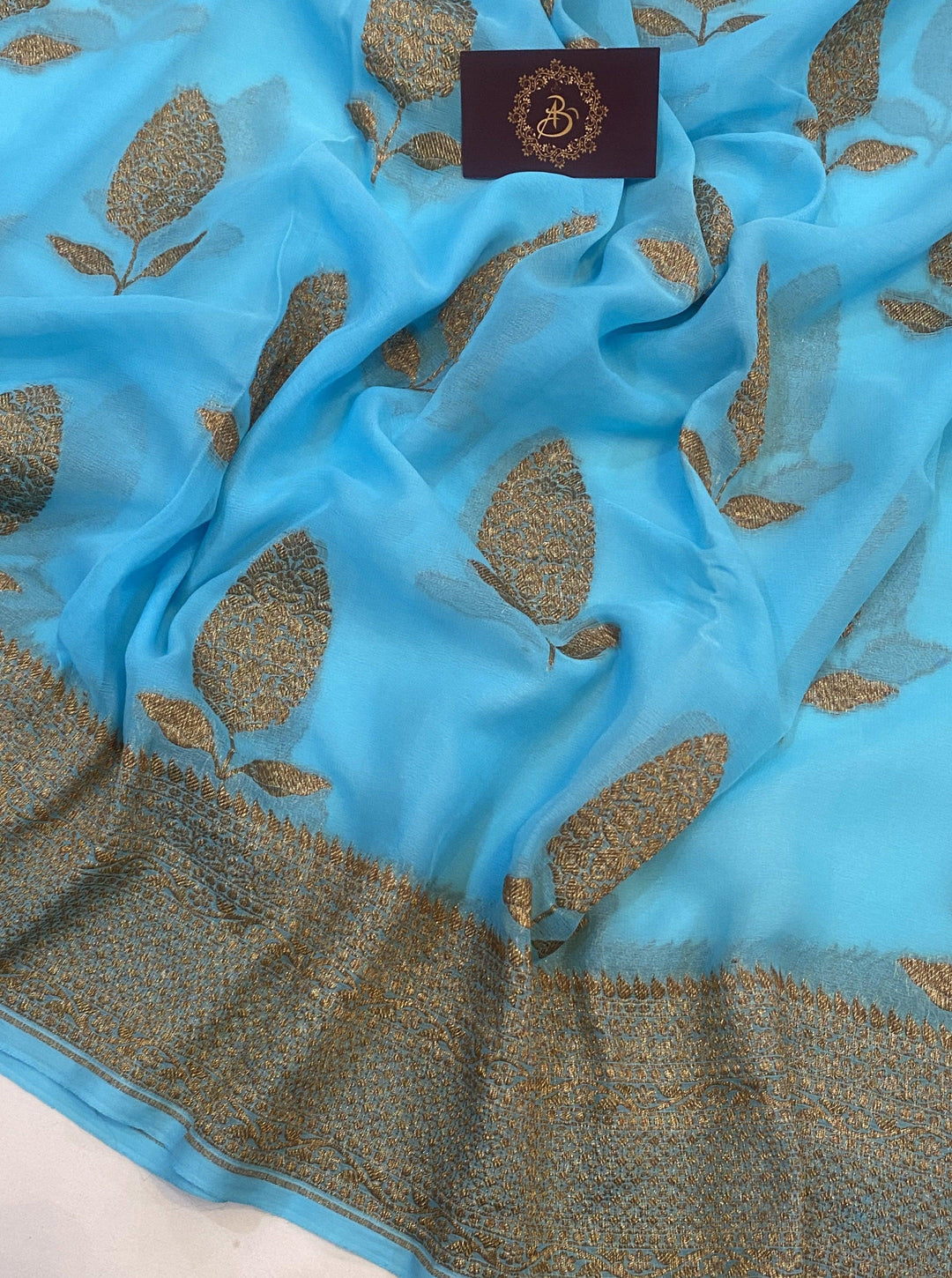 Firozi Blue Pure Banarasi Khaddi Georgette Saree - Aura Benaras