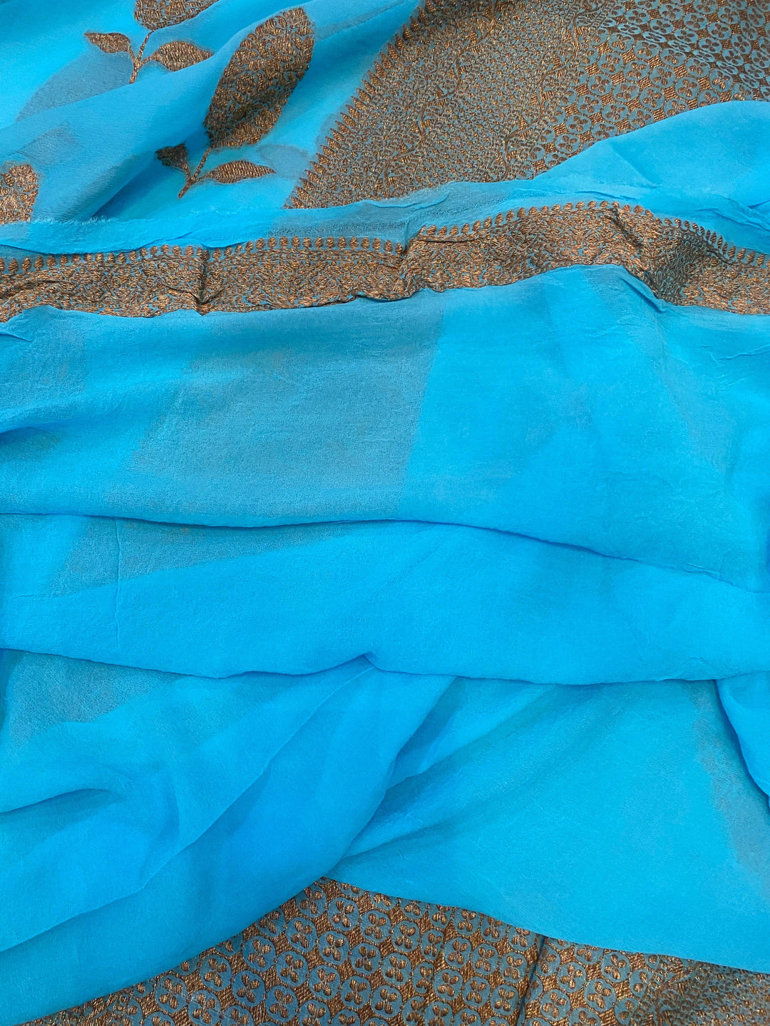 Firozi Blue Pure Banarasi Khaddi Georgette Saree