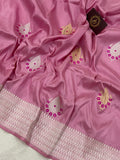 Rose Pink Pure Banarasi Handloom Katan Silk Saree - Aura Benaras