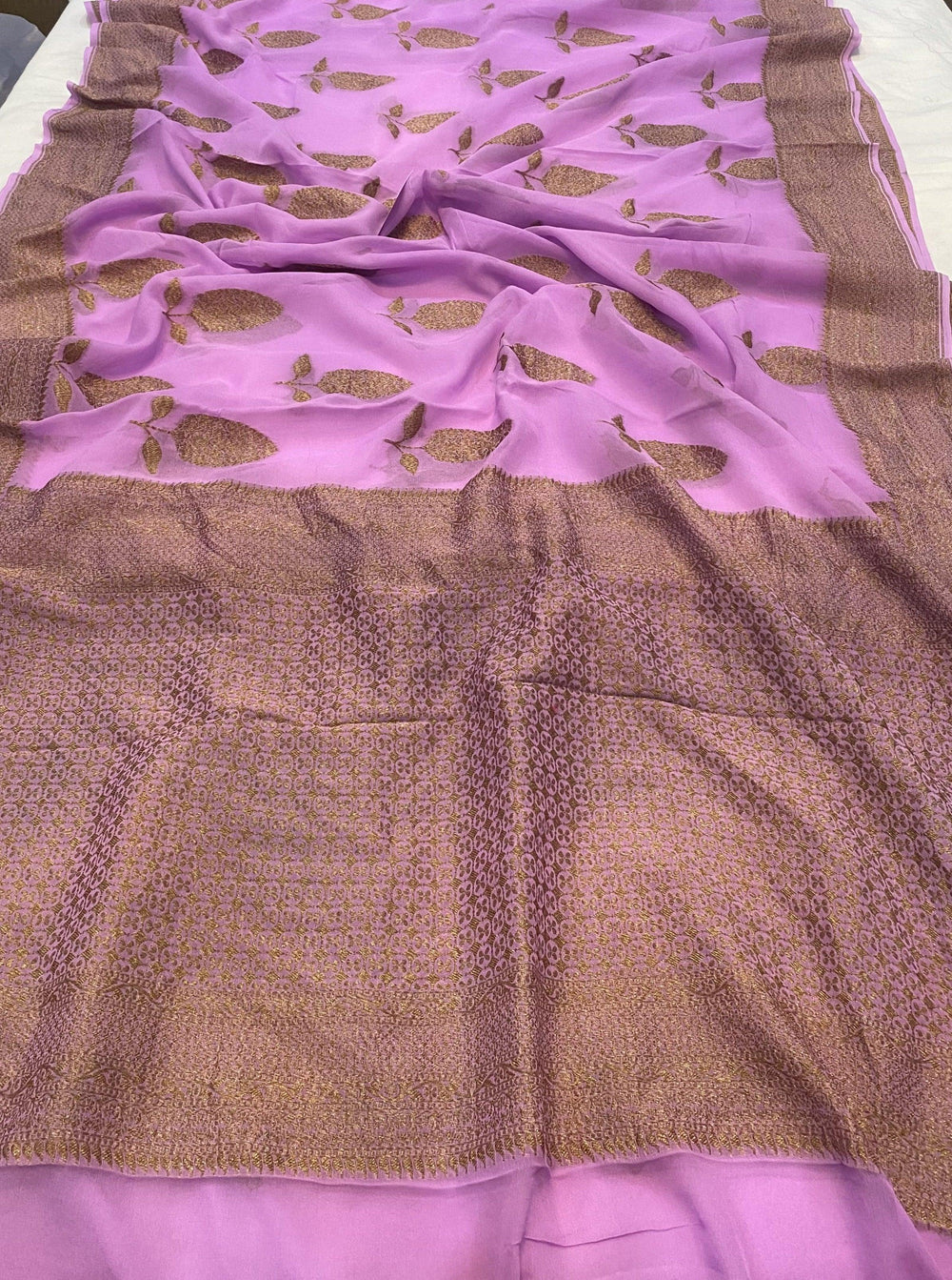 Light Purple Pure Banarasi Khaddi Georgette Saree - Aura Benaras