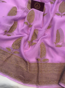 Light Purple Pure Banarasi Khaddi Georgette Saree - Aura Benaras