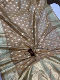 Beige Banarasi Handloom Soft Silk Saree - Aura Benaras