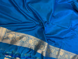 Firozi Blue Banarasi Handloom Soft Silk Saree - Aura Benaras