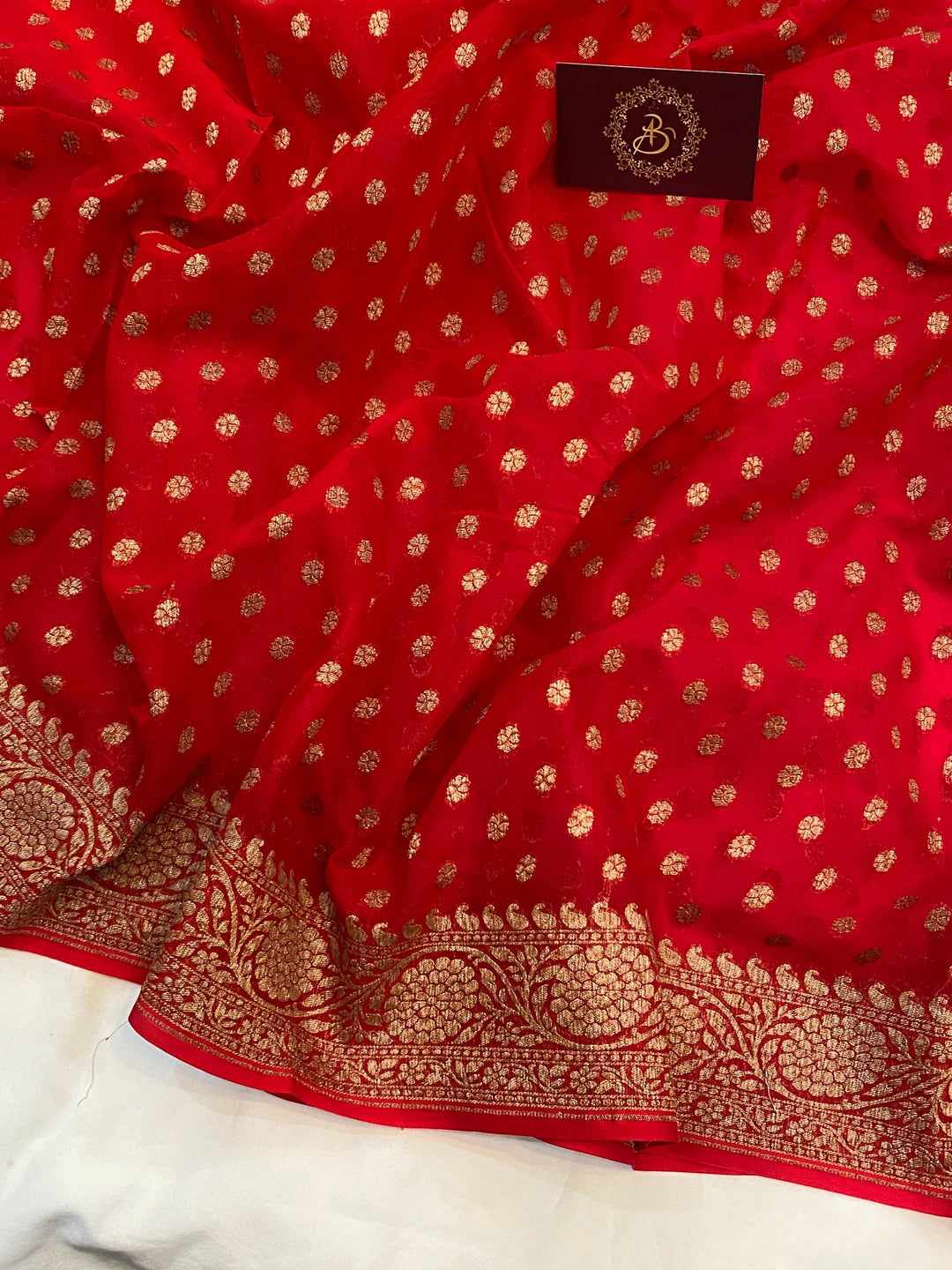 Red Banarasi Handloom Pure Khaddi Georgette Silk Saree - Aura Benaras
