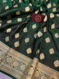 Bottle green Banarasi Handloom Soft Silk Saree - Aura Benaras
