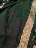 Bottle green Banarasi Handloom Soft Silk Saree - Aura Benaras