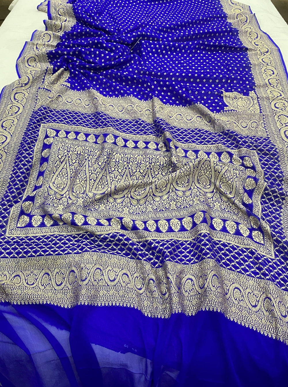 Royal Blue Pure Banarasi Khaddi Georgette Saree - Aura Benaras