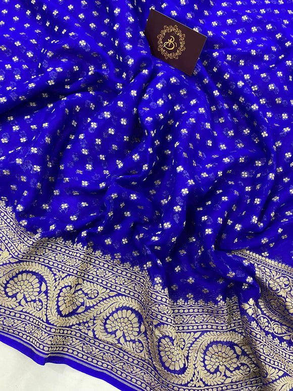 Royal Blue Pure Banarasi Khaddi Georgette Saree - Aura Benaras