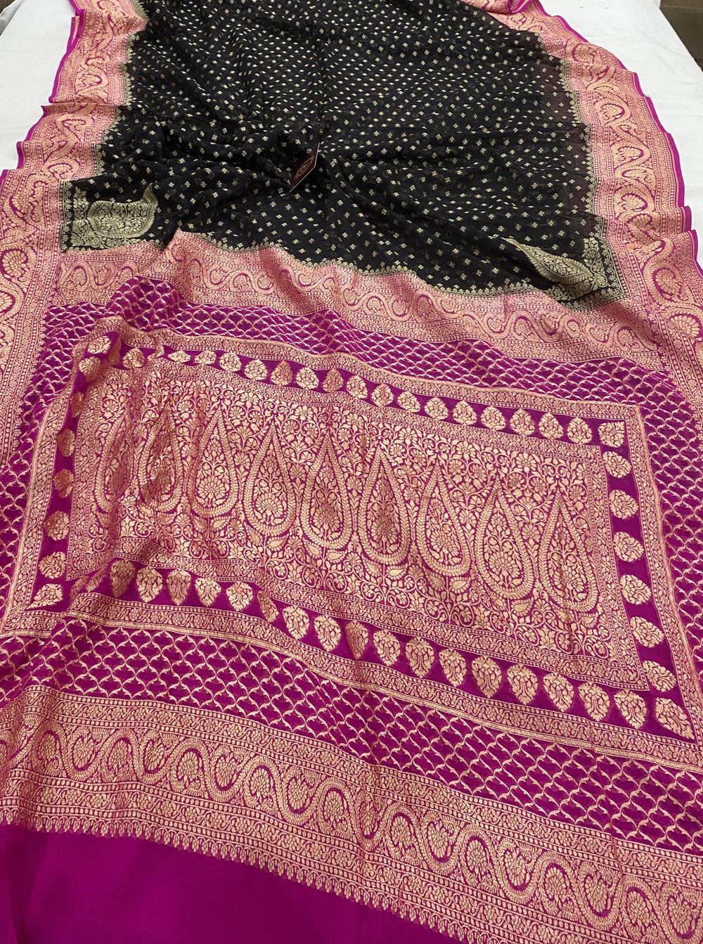 Black Pure Banarasi Khaddi Georgette Saree - Aura Benaras