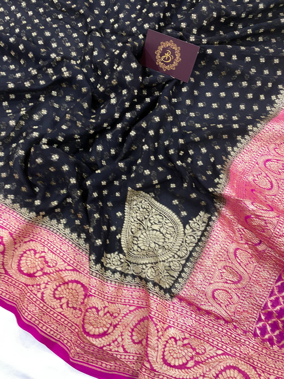 Black Pure Banarasi Khaddi Georgette Saree - Aura Benaras