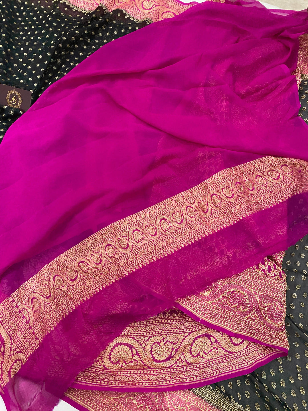 Black Pure Banarasi Khaddi Georgette Saree - Aura Benaras