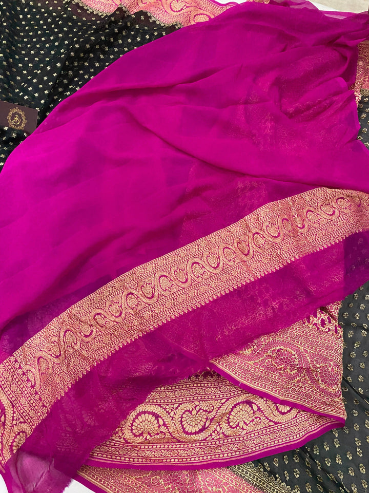 Black Pure Banarasi Khaddi Georgette Saree - Aura Benaras