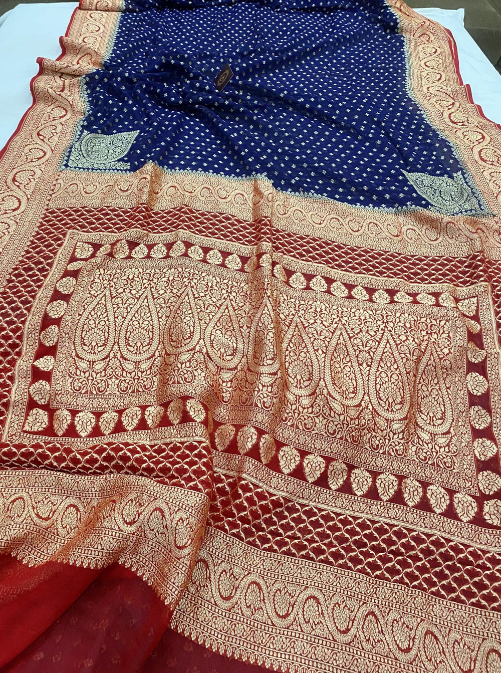 Navy Blue Pure Banarasi Khaddi Georgette Saree - Aura Benaras