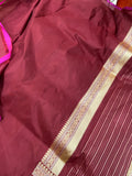 Maroon Banarasi Handloom Jamawar Tanchui Katan Silk Saree - Aura Benaras