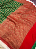 Green Banarasi Handloom Pure Khaddi Georgette Saree - Aura Benaras