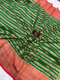 Green Banarasi Handloom Pure Khaddi Georgette Saree - Aura Benaras