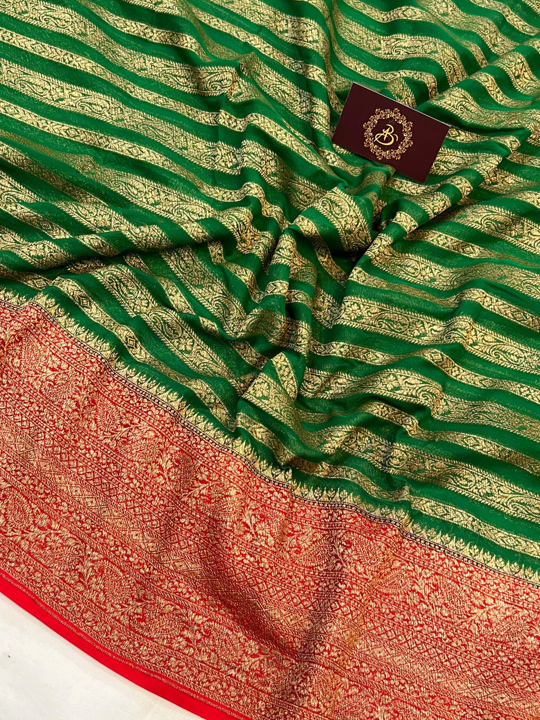 Green Banarasi Handloom Pure Khaddi Georgette Saree - Aura Benaras