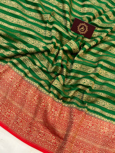 Green Banarasi Handloom Pure Khaddi Georgette Saree - Aura Benaras