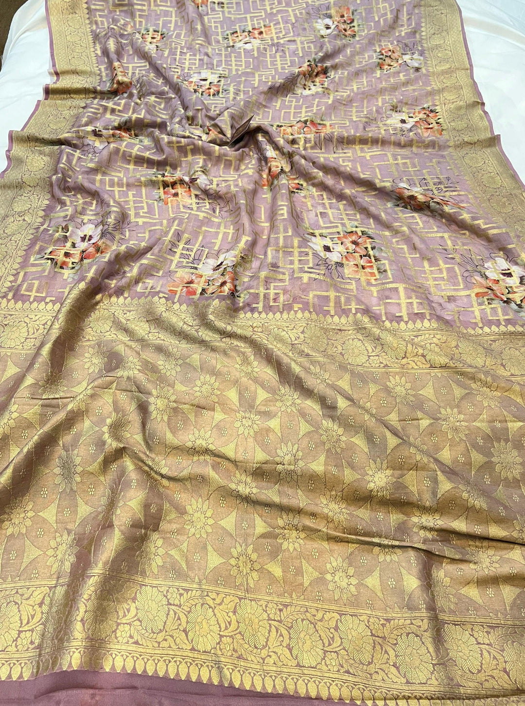 Teal Banarasi Handloom Pure Georgette Saree - Aura Benaras