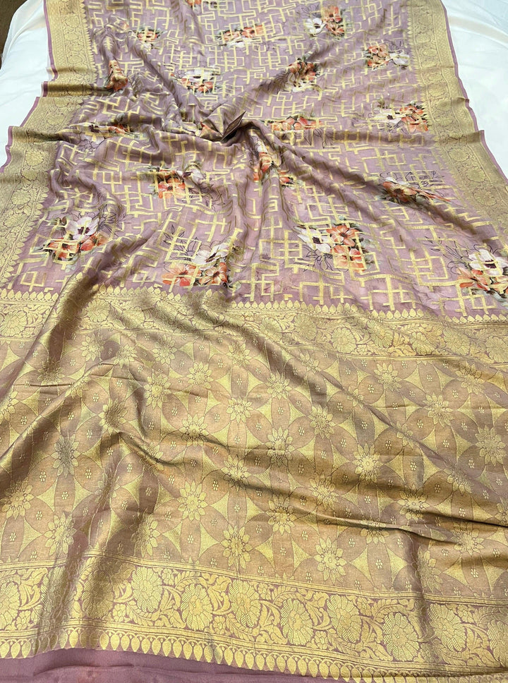 Teal Banarasi Handloom Pure Georgette Saree - Aura Benaras