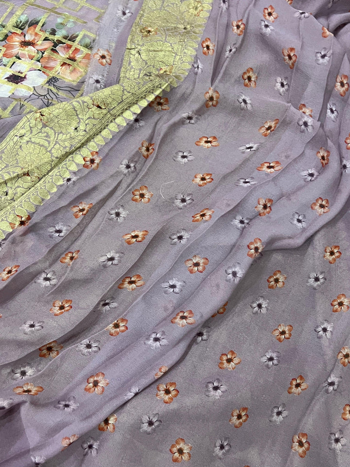 Teal Banarasi Handloom Pure Georgette Saree - Aura Benaras