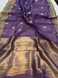 Sweet Lavender Banarasi Handloom Kora Silk Saree - Aura Benaras