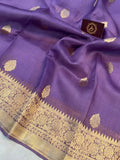 Sweet Lavender Banarasi Handloom Kora Silk Saree - Aura Benaras