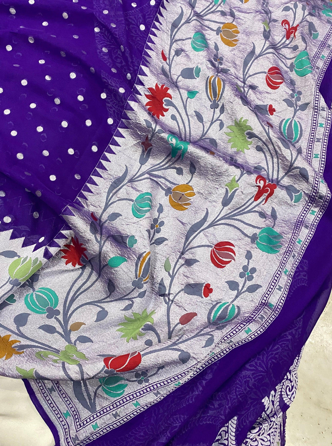 Purple Pure Banarasi Khaddi Georgette Saree - Aura Benaras