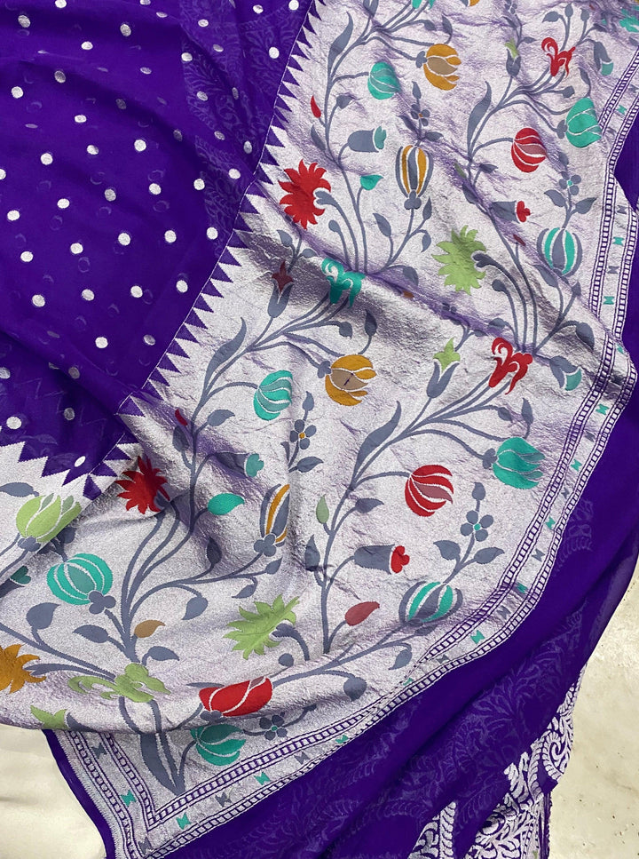 Purple Pure Banarasi Khaddi Georgette Saree - Aura Benaras