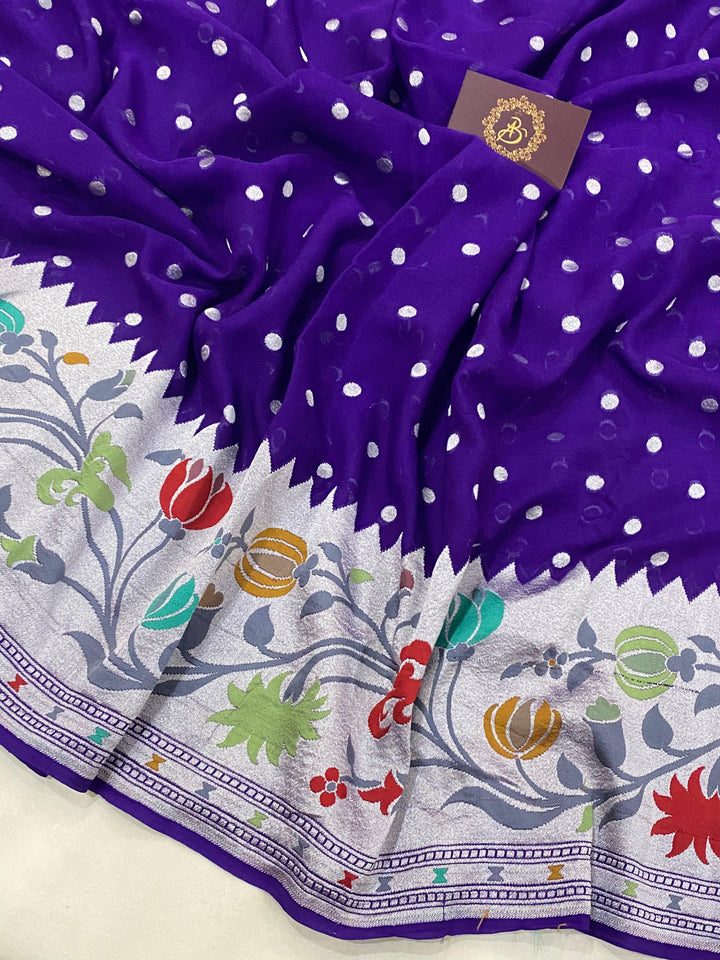 Purple Pure Banarasi Khaddi Georgette Saree - Aura Benaras