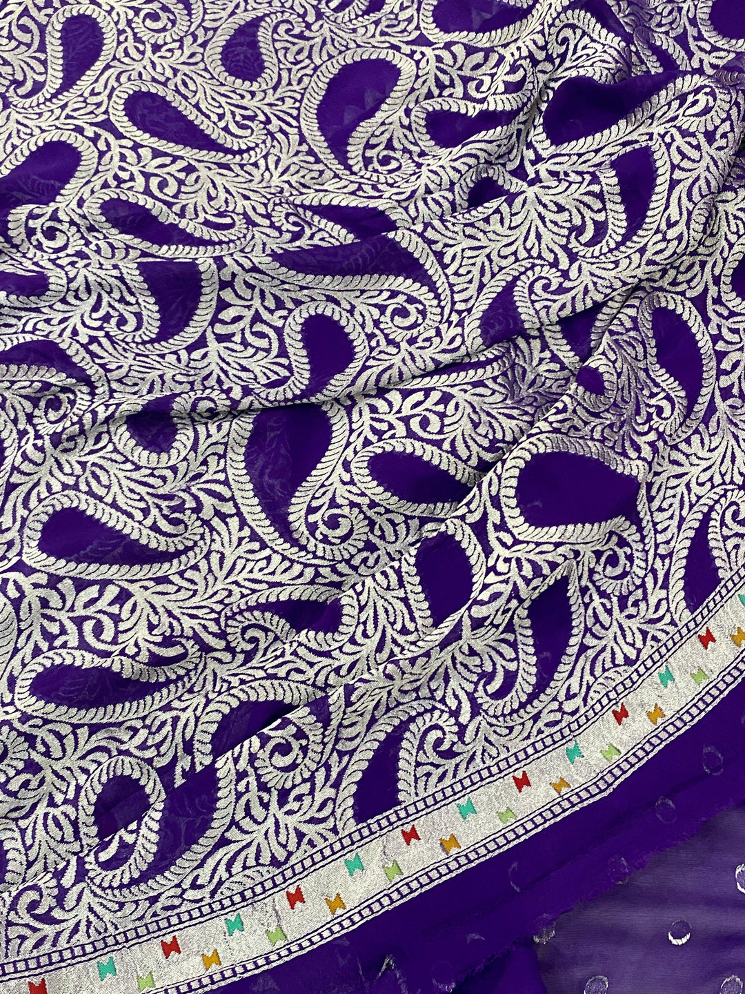 Purple Pure Banarasi Khaddi Georgette Saree - Aura Benaras