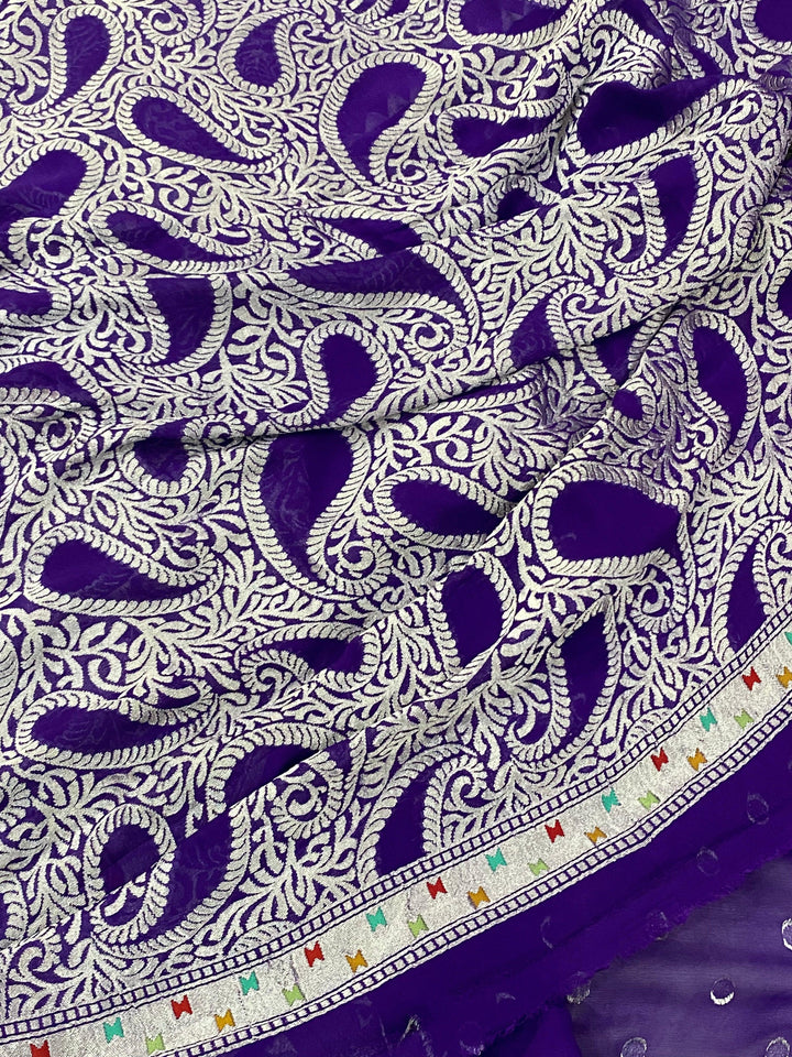 Purple Pure Banarasi Khaddi Georgette Saree - Aura Benaras