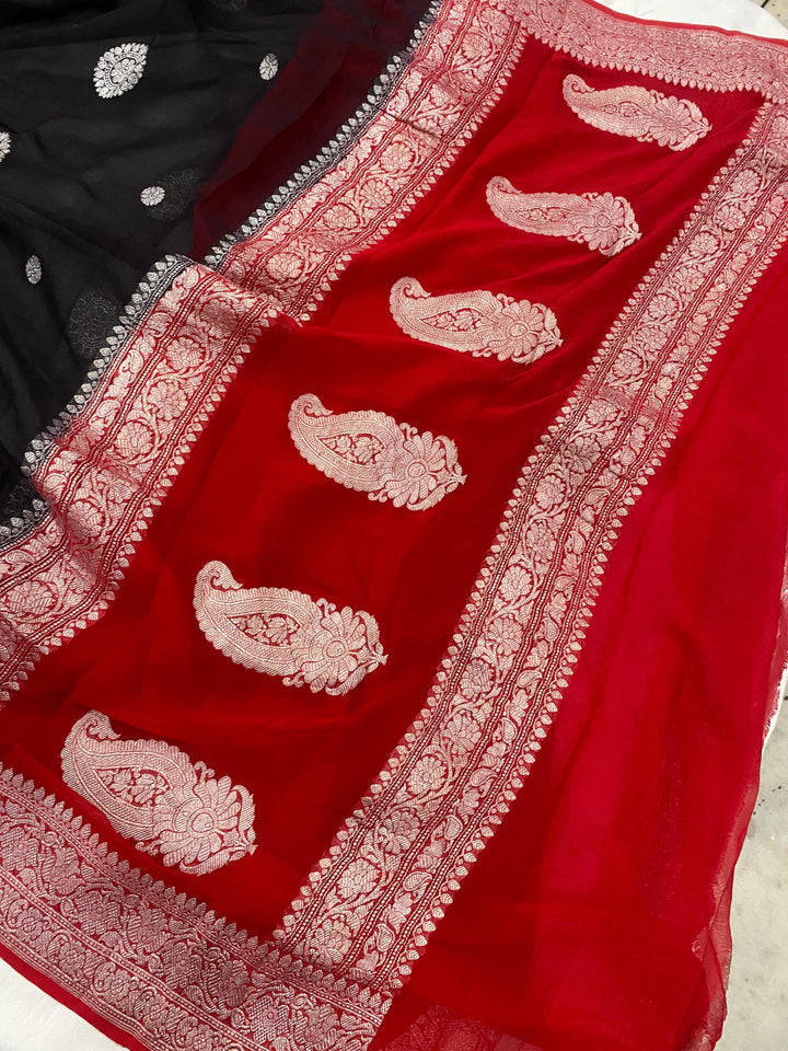 Black Khaddi Chiffon Banarasi Handloom Saree - Aura Benaras