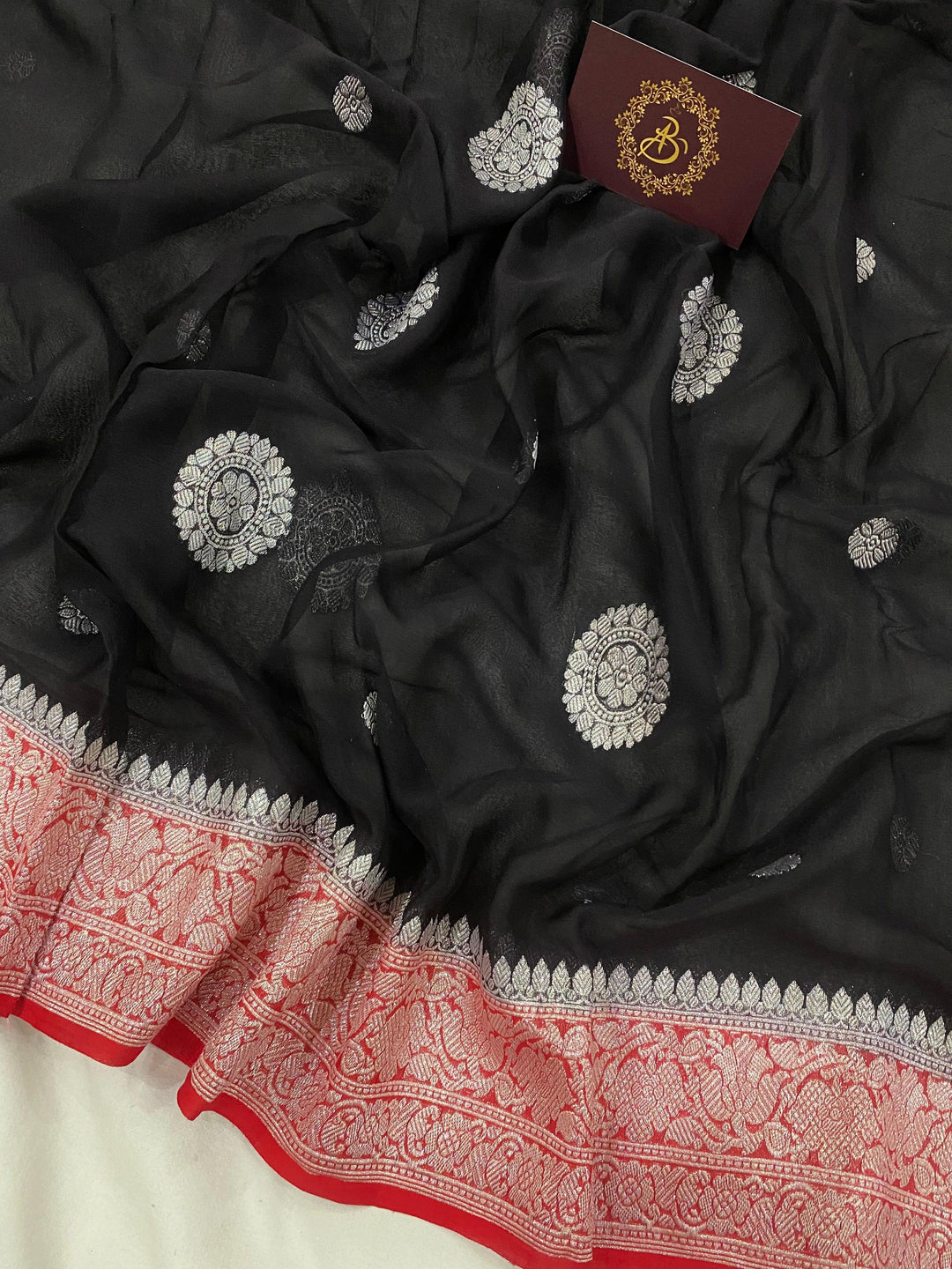 Black Khaddi Chiffon Banarasi Handloom Saree - Aura Benaras