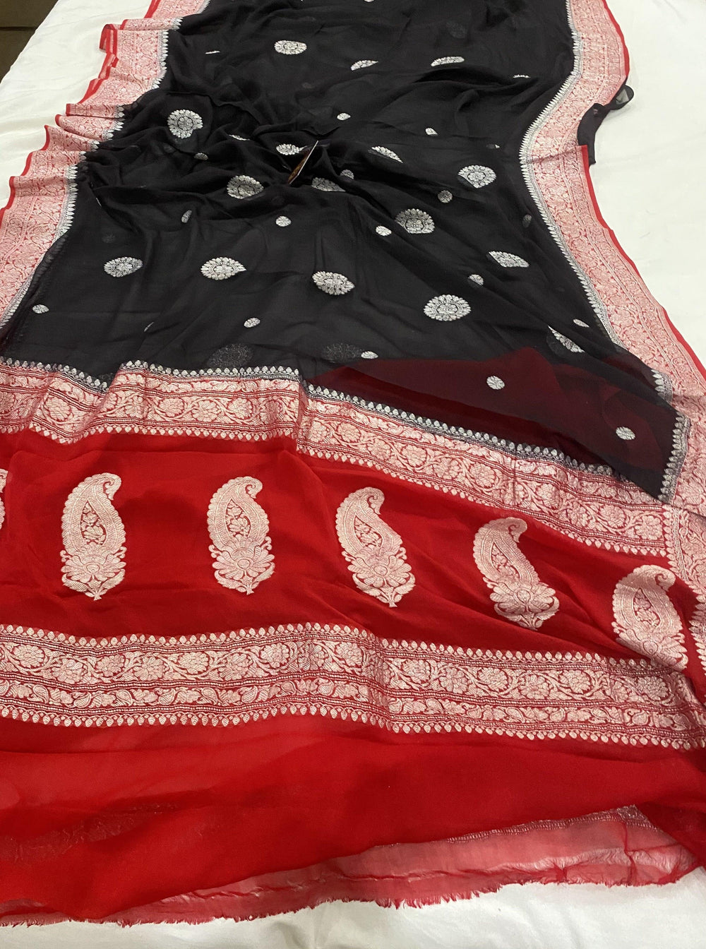 Black Khaddi Chiffon Banarasi Handloom Saree - Aura Benaras