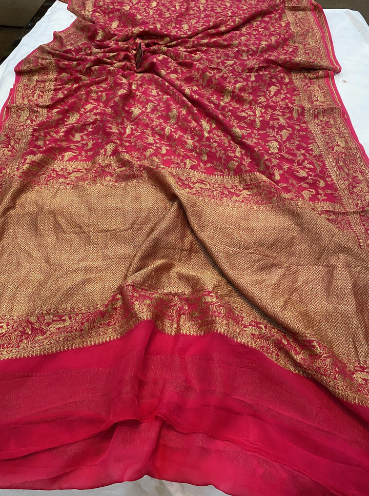 Rani Pure Banarasi Khaddi Georgette Saree - Aura Benaras