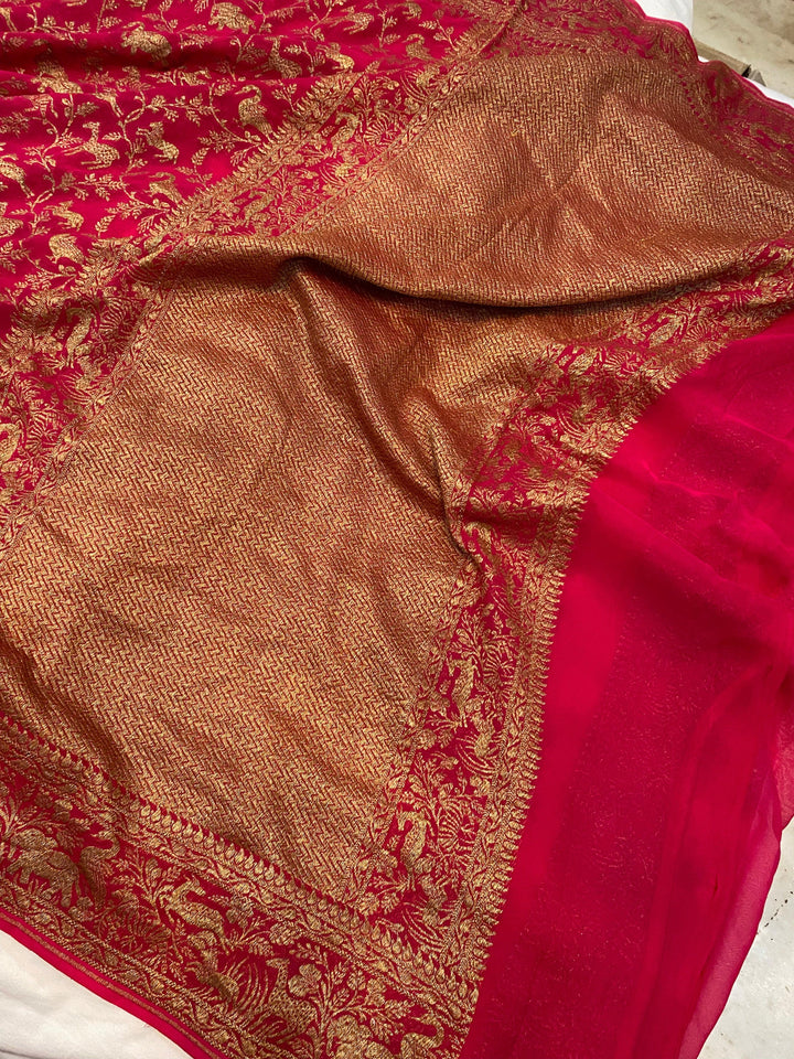 Rani Pure Banarasi Khaddi Georgette Saree - Aura Benaras