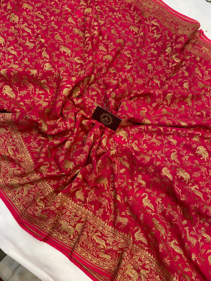 Rani Pure Banarasi Khaddi Georgette Saree - Aura Benaras