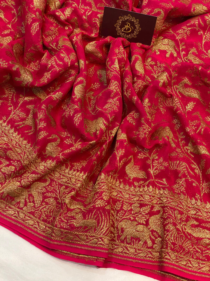 Rani Pure Banarasi Khaddi Georgette Saree - Aura Benaras