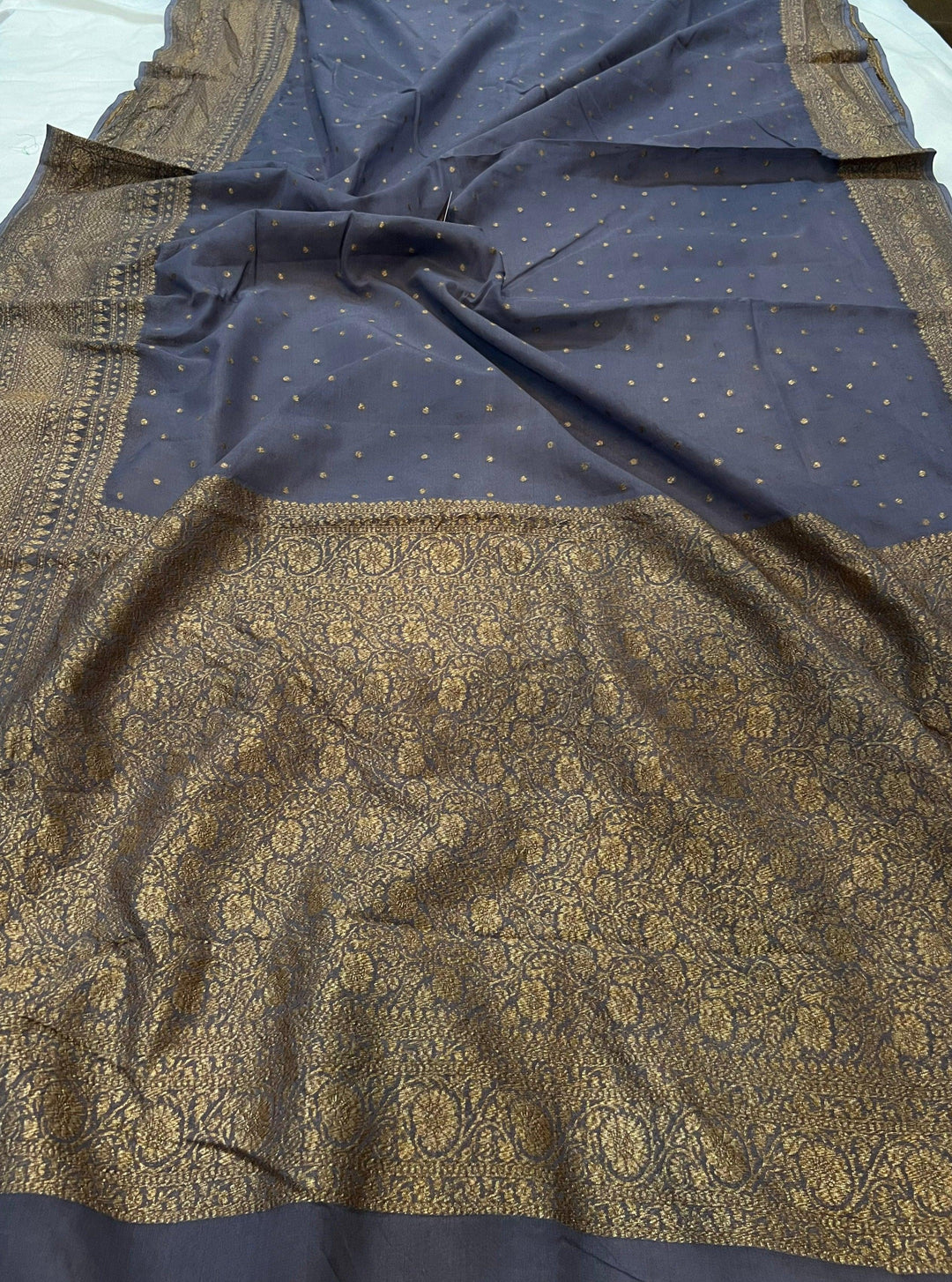 Grey Pure Banarasi Khaddi Georgette Saree - Aura Benaras