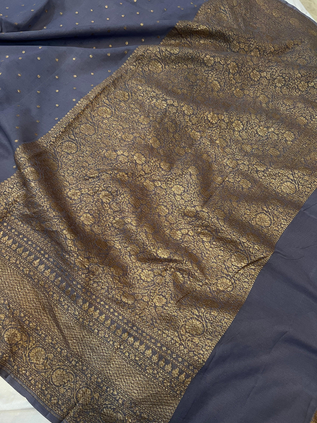 Grey Pure Banarasi Khaddi Georgette Saree - Aura Benaras