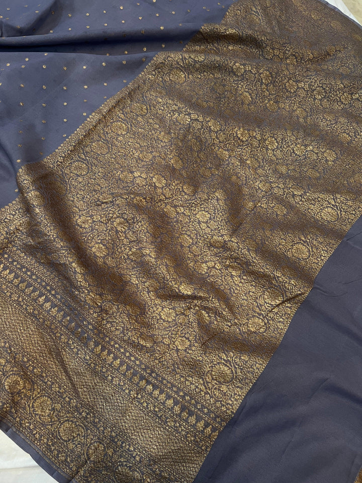 Grey Pure Banarasi Khaddi Georgette Saree - Aura Benaras