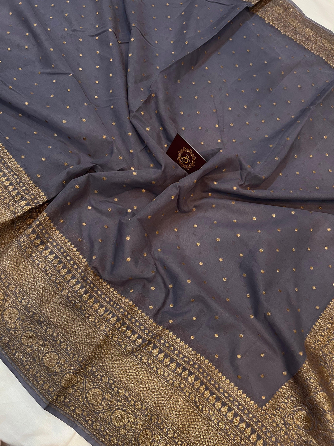 Grey Pure Banarasi Khaddi Georgette Saree - Aura Benaras